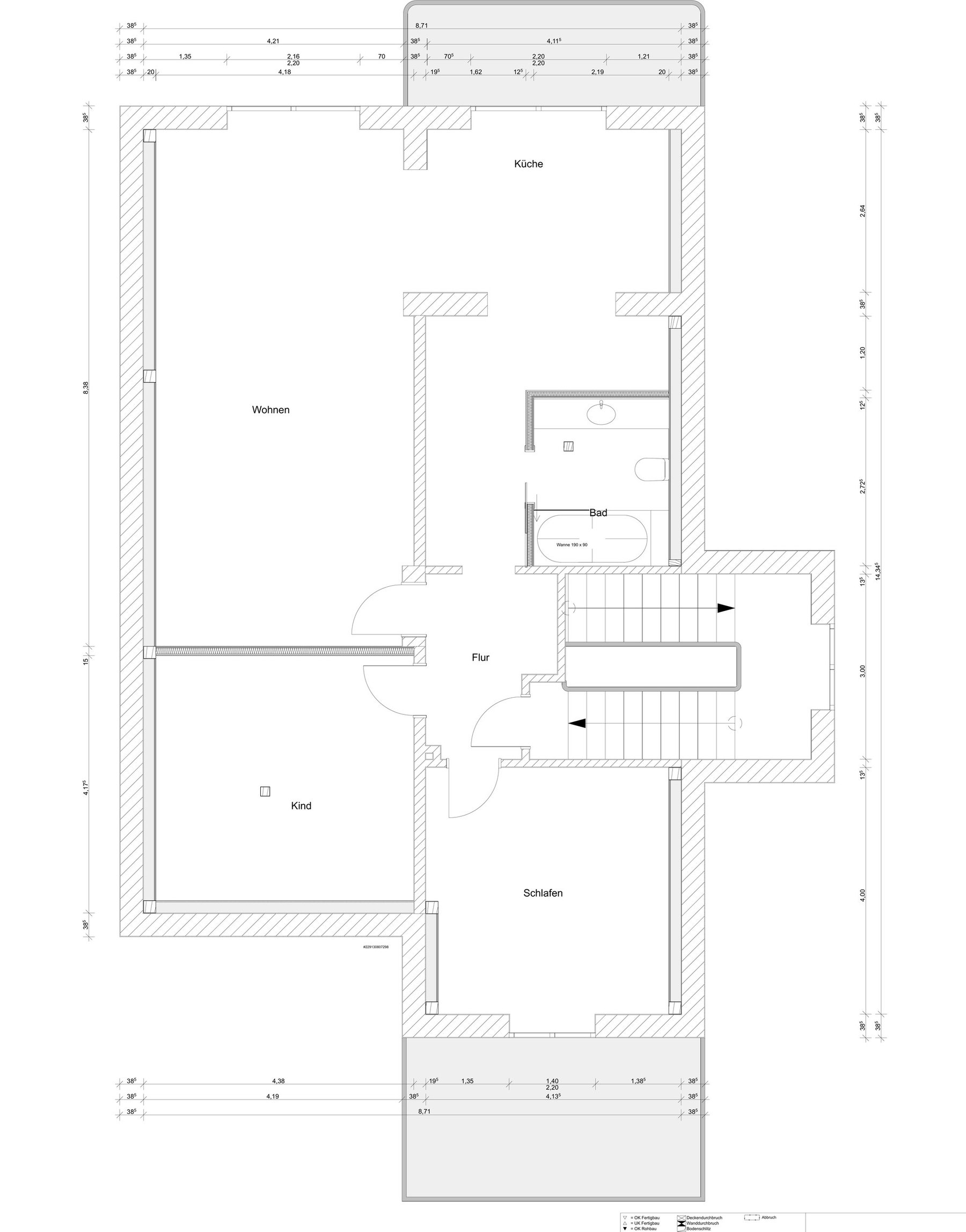 Grundriss der Maisonette mit Räumen und Maßen